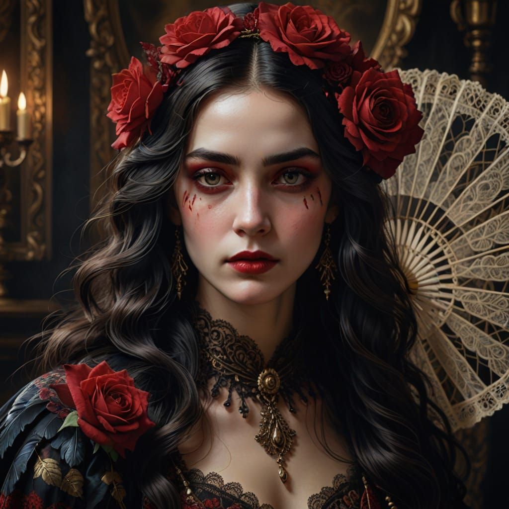 Mysterious Woman with Fan: A Baroque Portrait