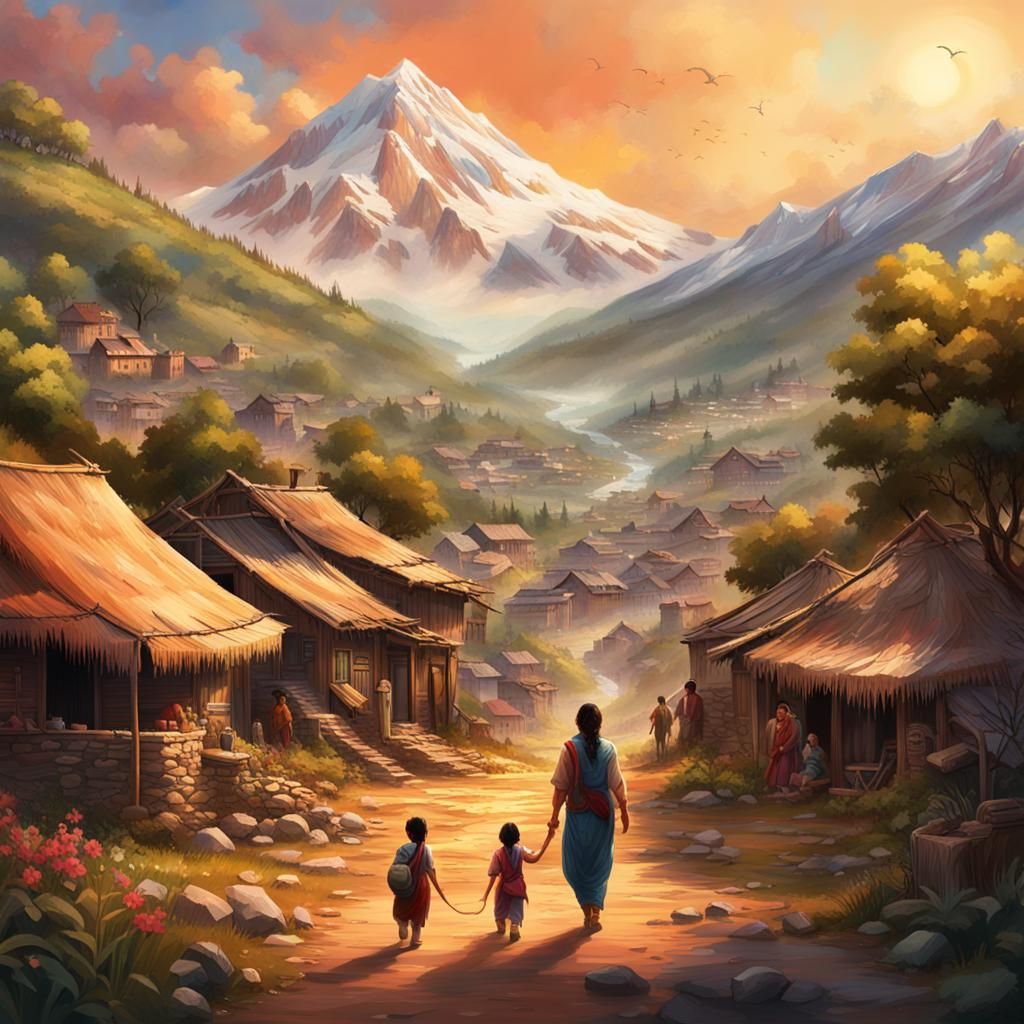 Native American Village at Mountain Foot: Splash Art