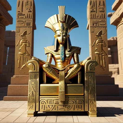 Pharaoh on Throne with Guards in Ancient Egyptian Style