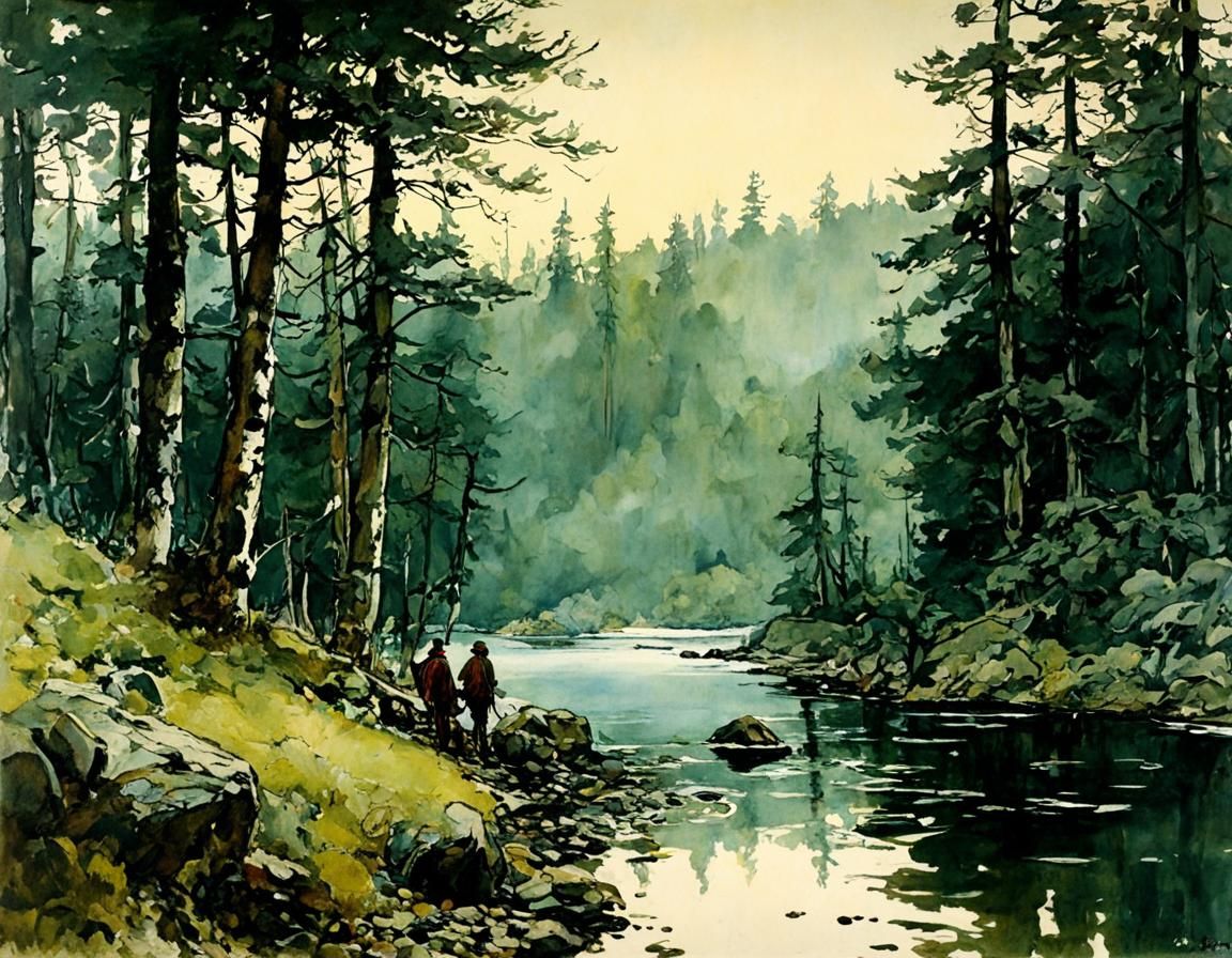 Travelers Crossing: Vintage Illustration