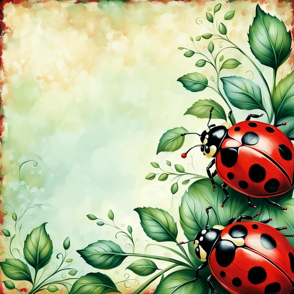 Vintage Ladybug Background in Oil Painted Airbrush Style