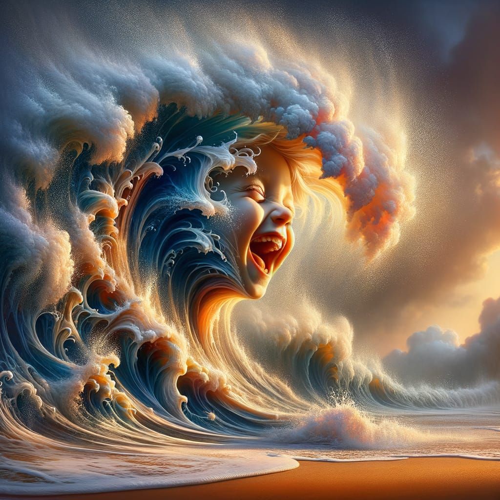 Surreal Realist Masterpiece: Majestic Wave and Whimsical Bea...