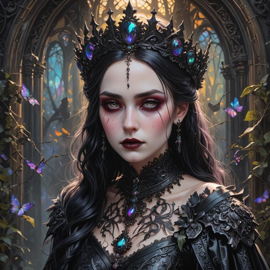 Gothic Queen Portrait in Photorealistic Oil Painting