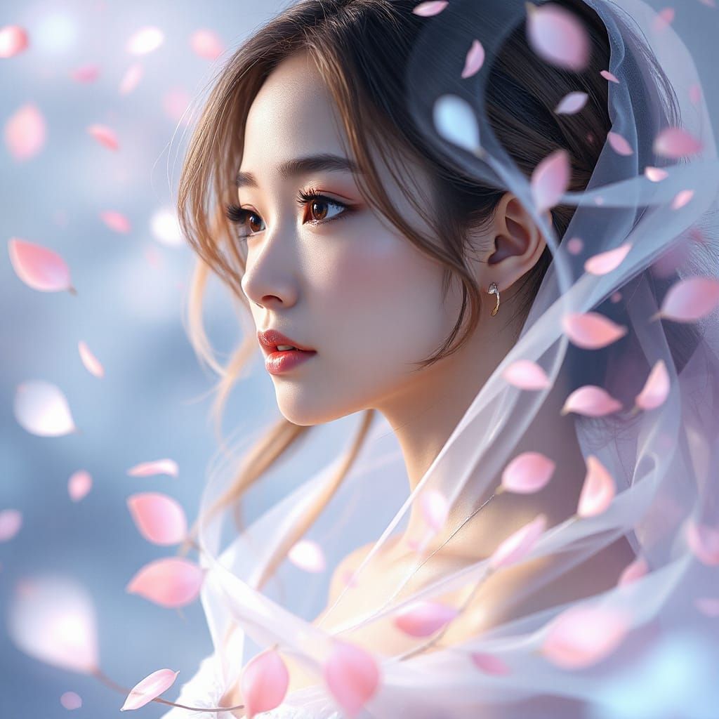 Ethereal Young Woman in Dreamlike Landscape