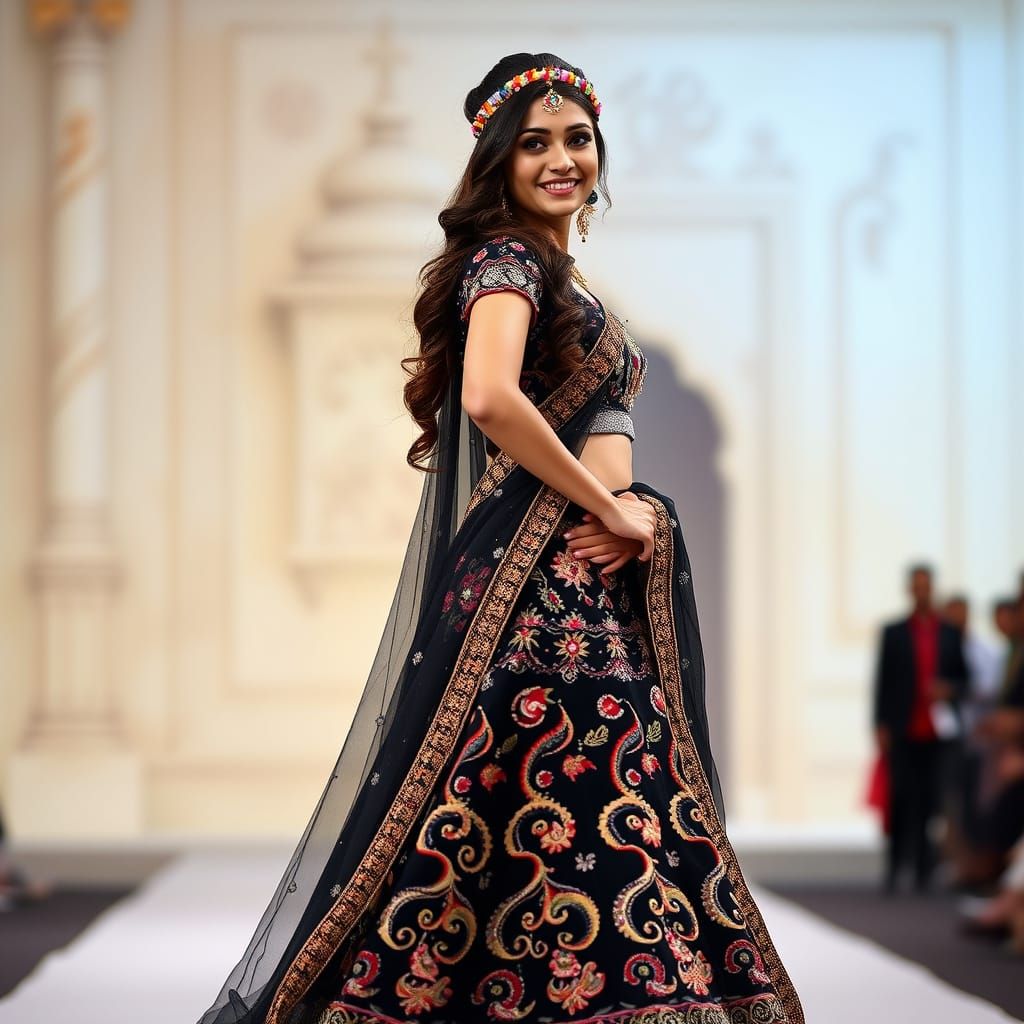 Regal Model Strides Down Catwalk in Intricately Designed Leh...