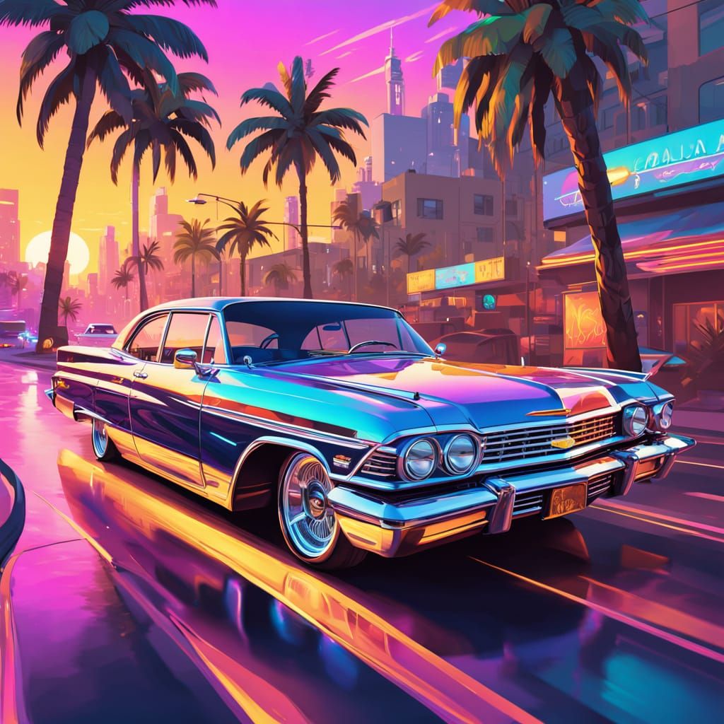 Surreal Lowrider Chevrolet Impala Cruises Down Sunset Street...