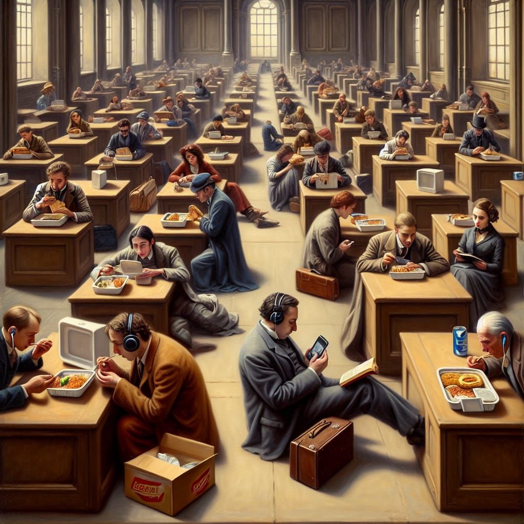 People Relaxing in Personal Realms as Oil Painting