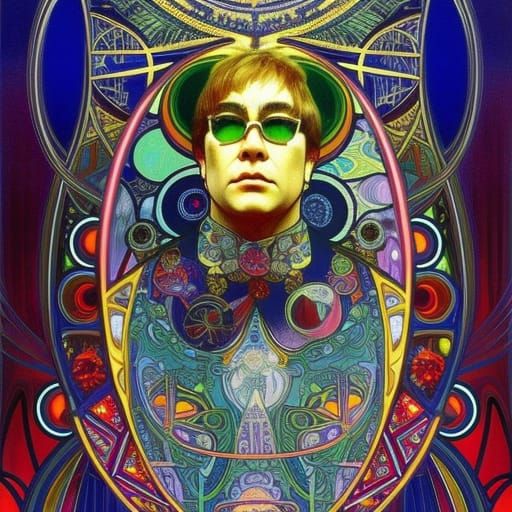 Psychedelic Elton John Art Nouveau Portrait