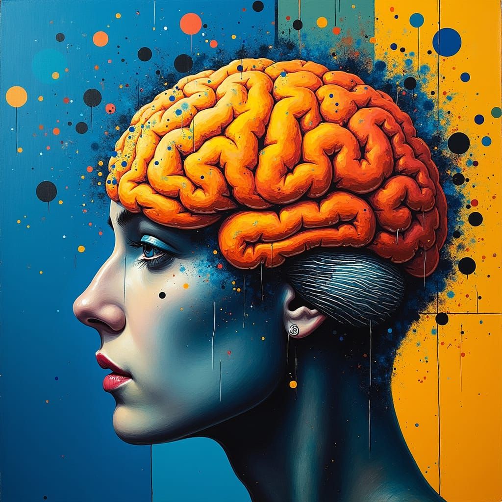 Surreal Brain Portrait in Abstract Expressionist Style