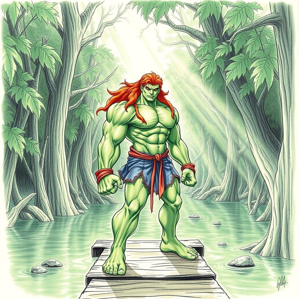 Blanka from Street Fighter on Swamp Pier