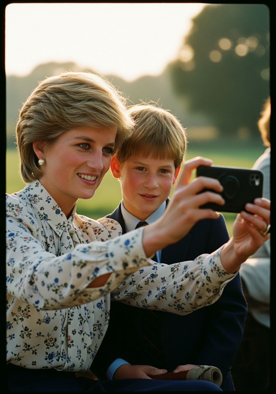 Princess Diana Selfie with William and Harry: Cinematic Styl...