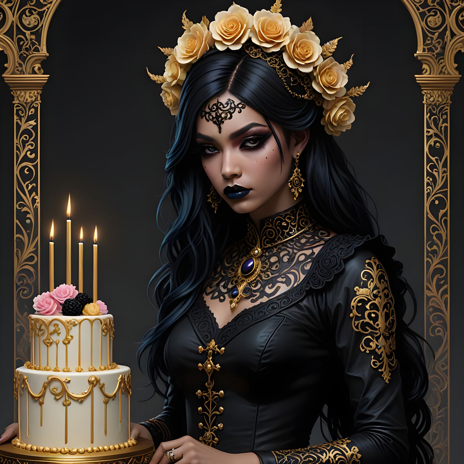 Goth Goddess Decorates Ornate Wedding Cake