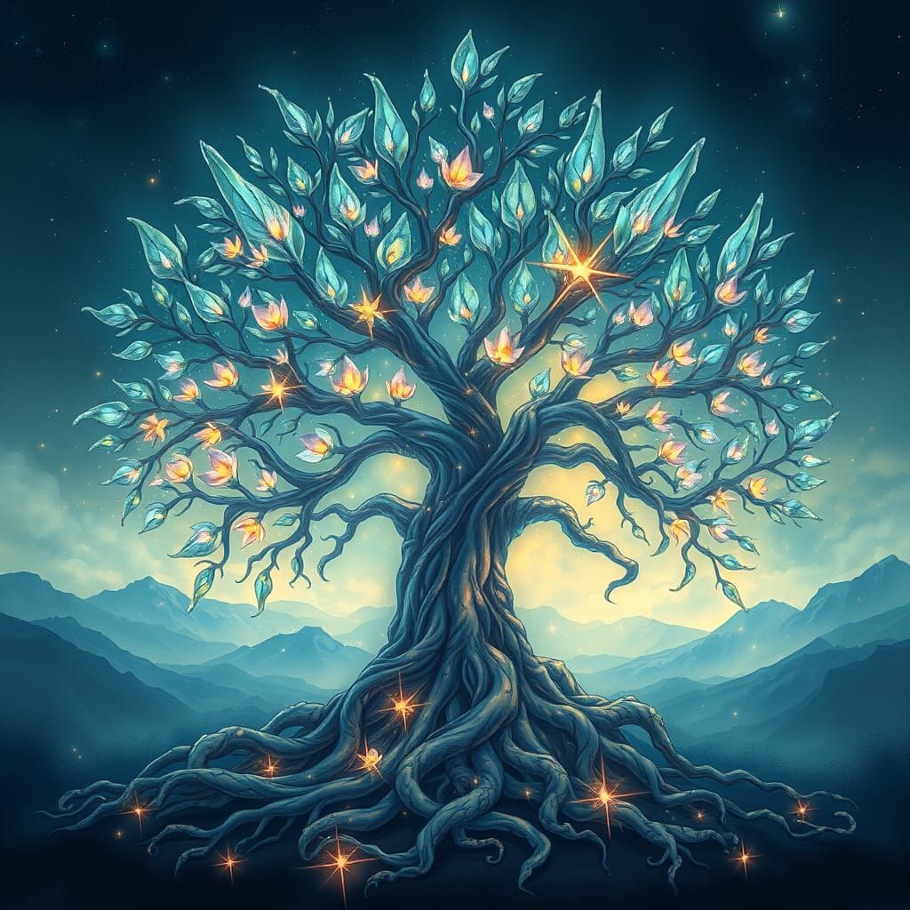 Mystical Tree of Life in Vibrant Colors and Delicate Linewor...