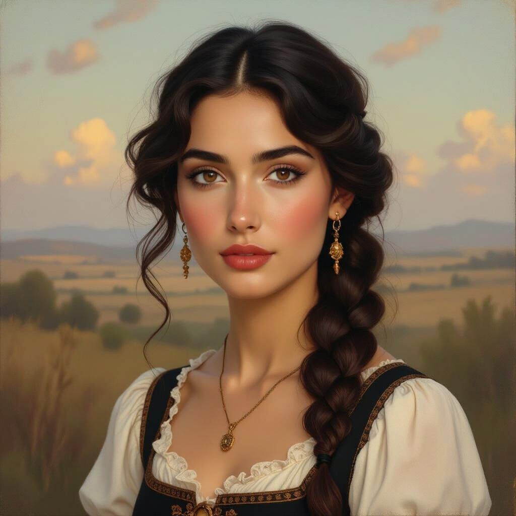 Woman with Dark Eyes in Romantic Style
