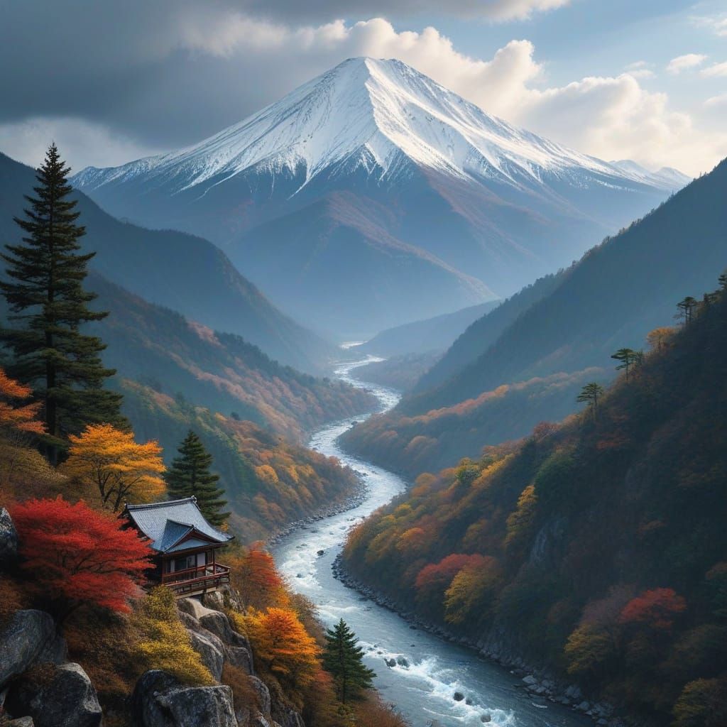 Mountain Range Panorama in Vibrant Autumn Colors