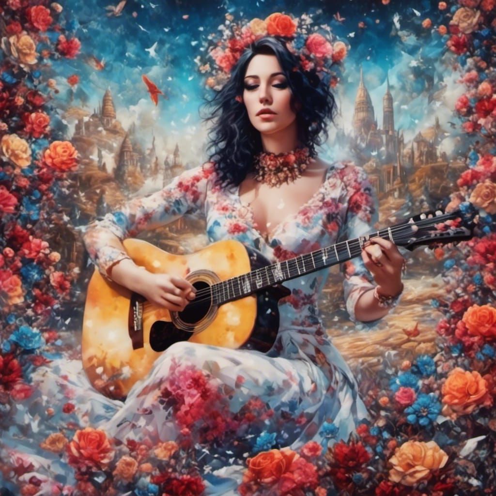 Guitar Weeps: Surreal Mixed Media Forest