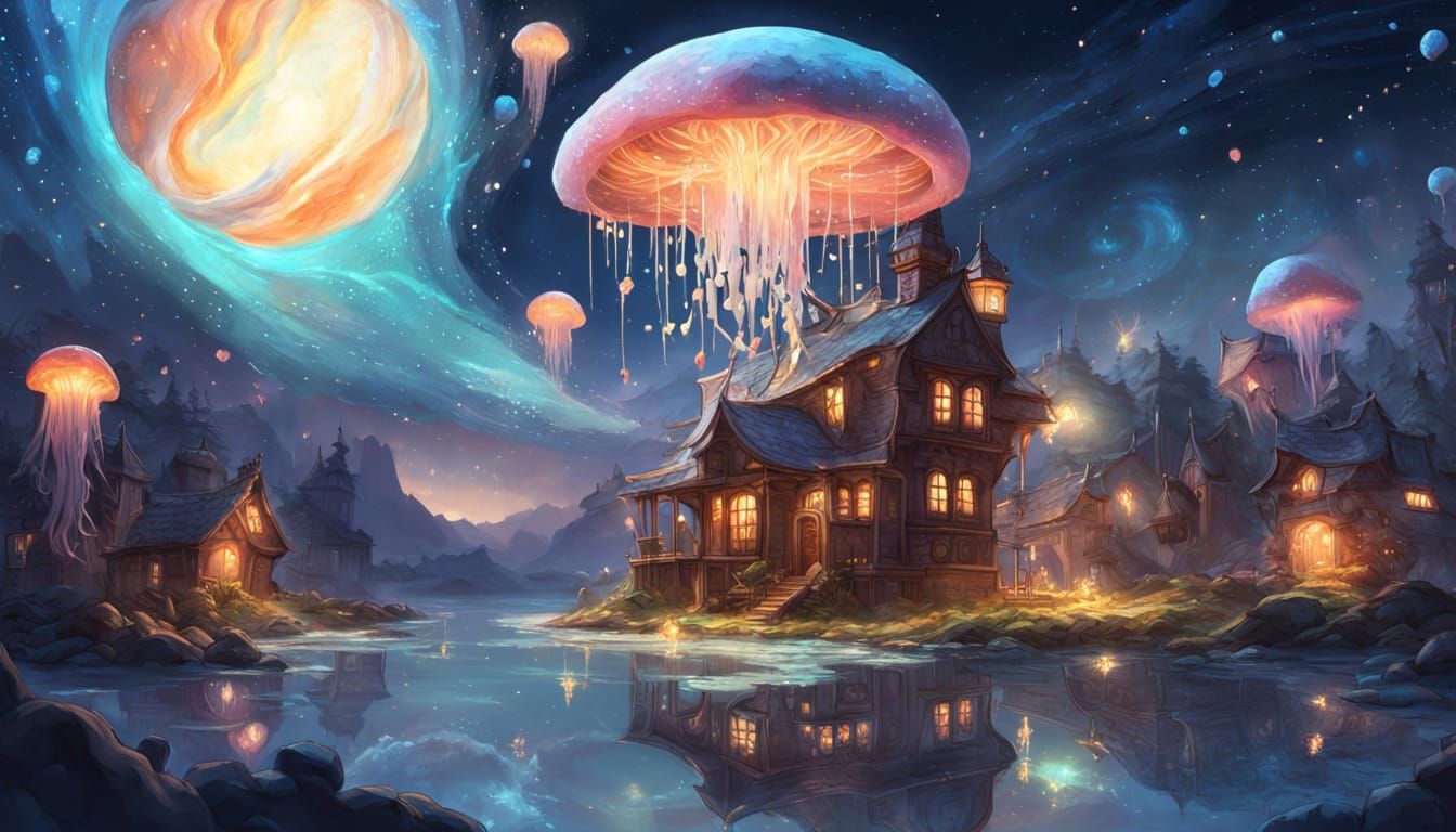 Enchanting Fairy Kingdom in Vibrant Alcohol Ink Style