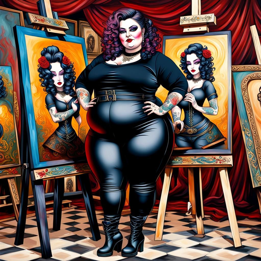Goth Woman Painting a Masterpiece with Elaborate Details