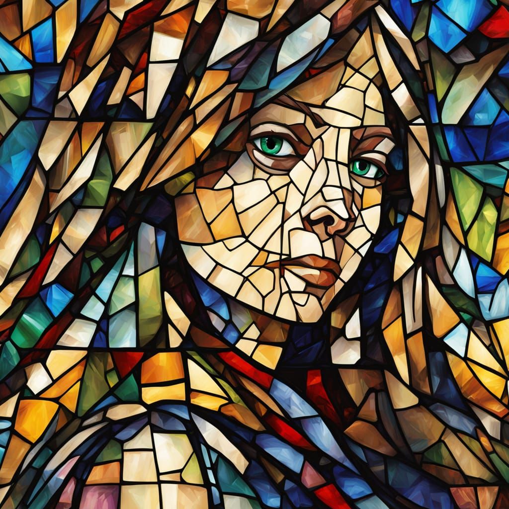 Vibrant Glass Portrait in Oil Painting Style