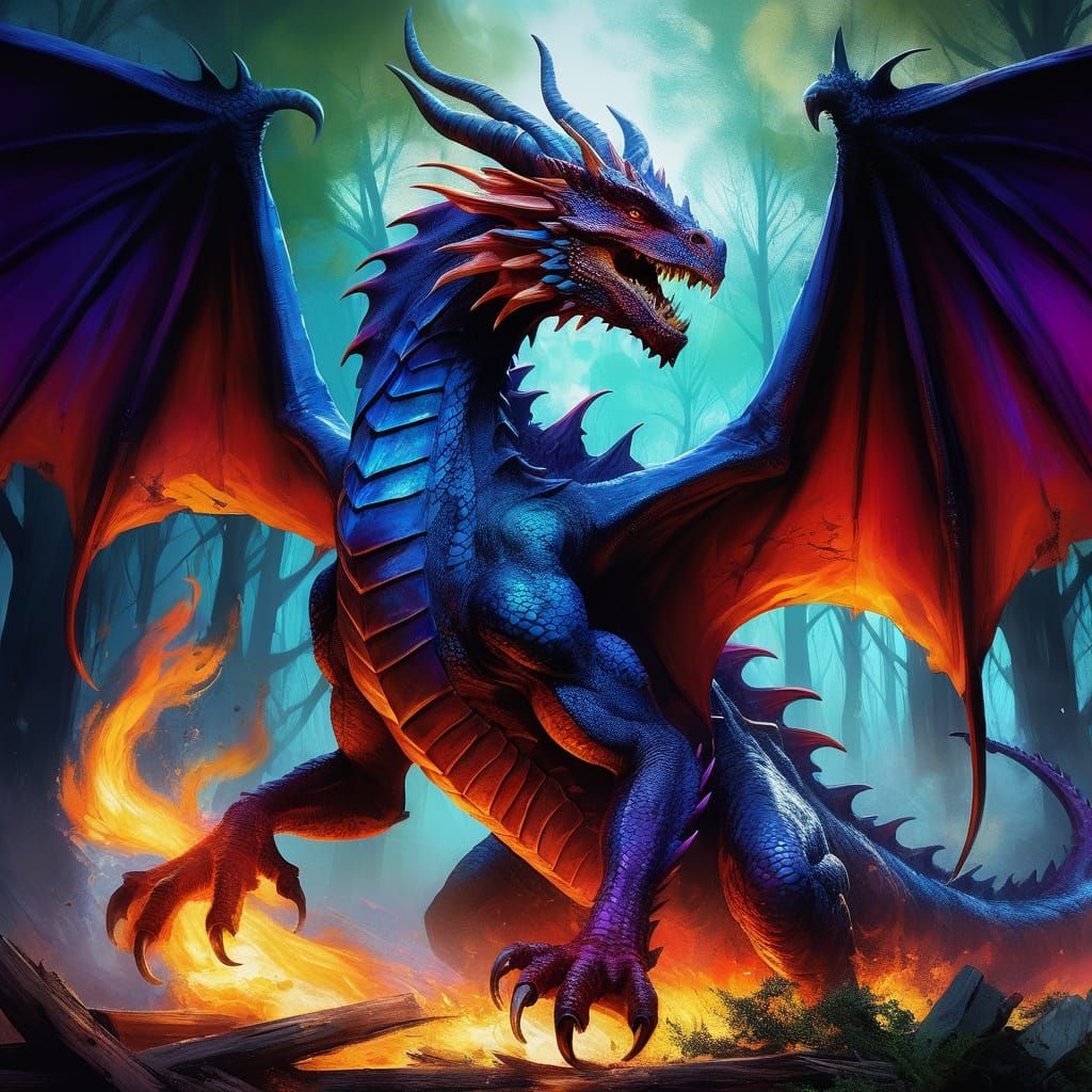 Dark Red Dragon Battles Cornered Drakes in Street Art Master...