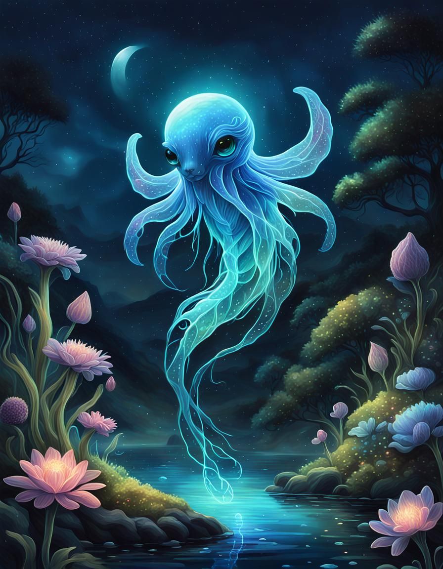 Bioluminescent Fantasy Creature in Dreamy Landscape