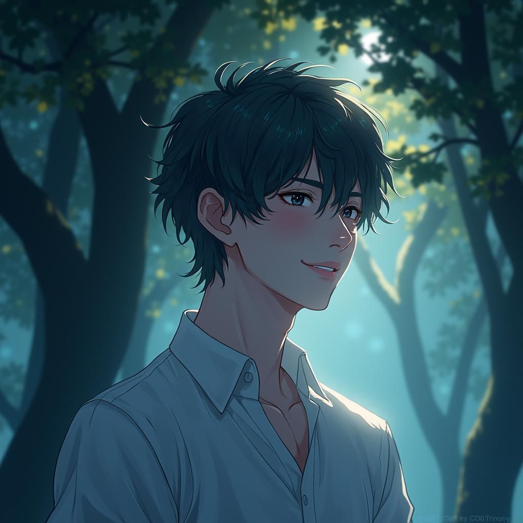 Ethereal Man in Starlight: Anime Art