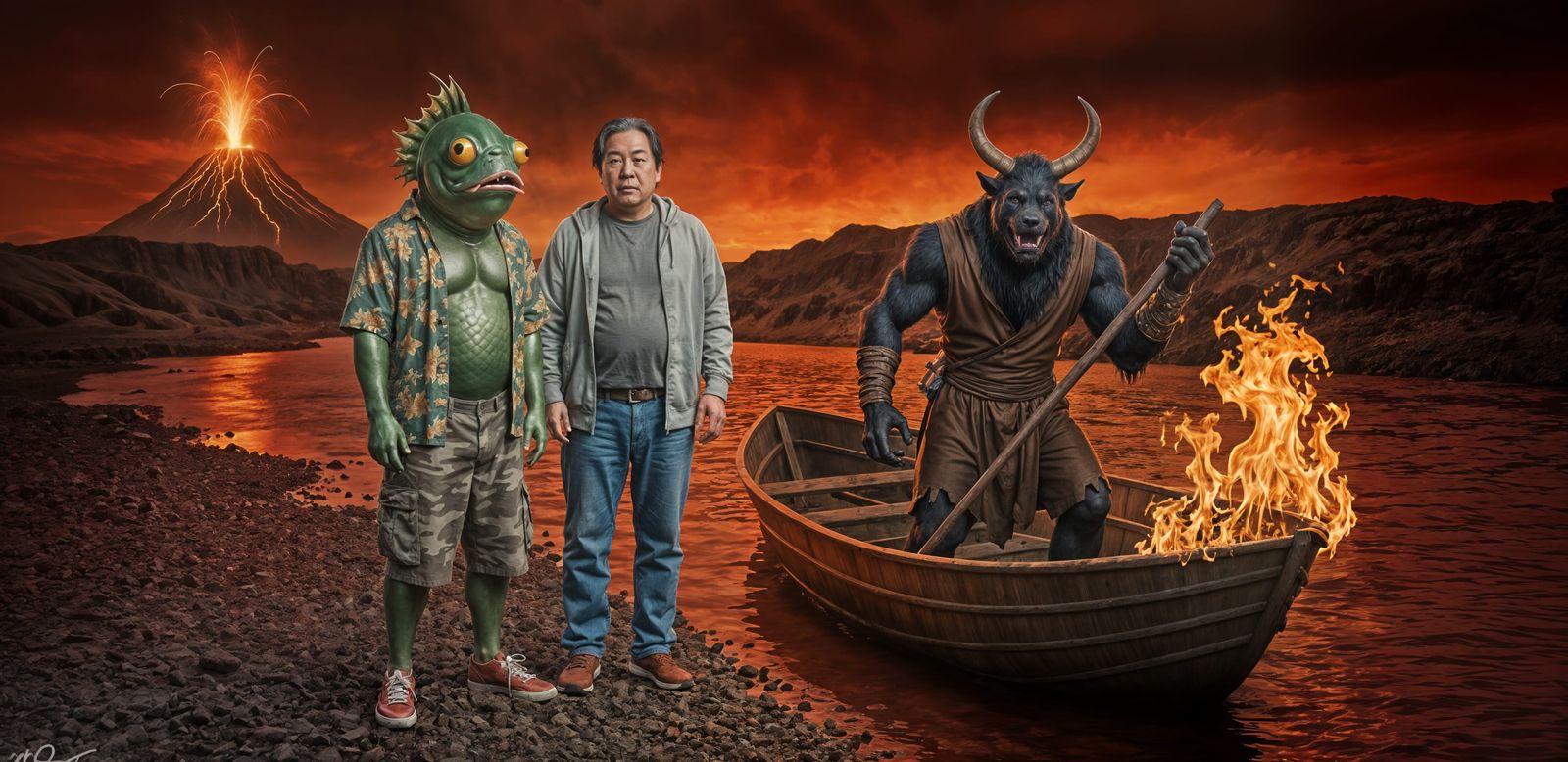 Fantasy Horror Scene With Fishman And Human