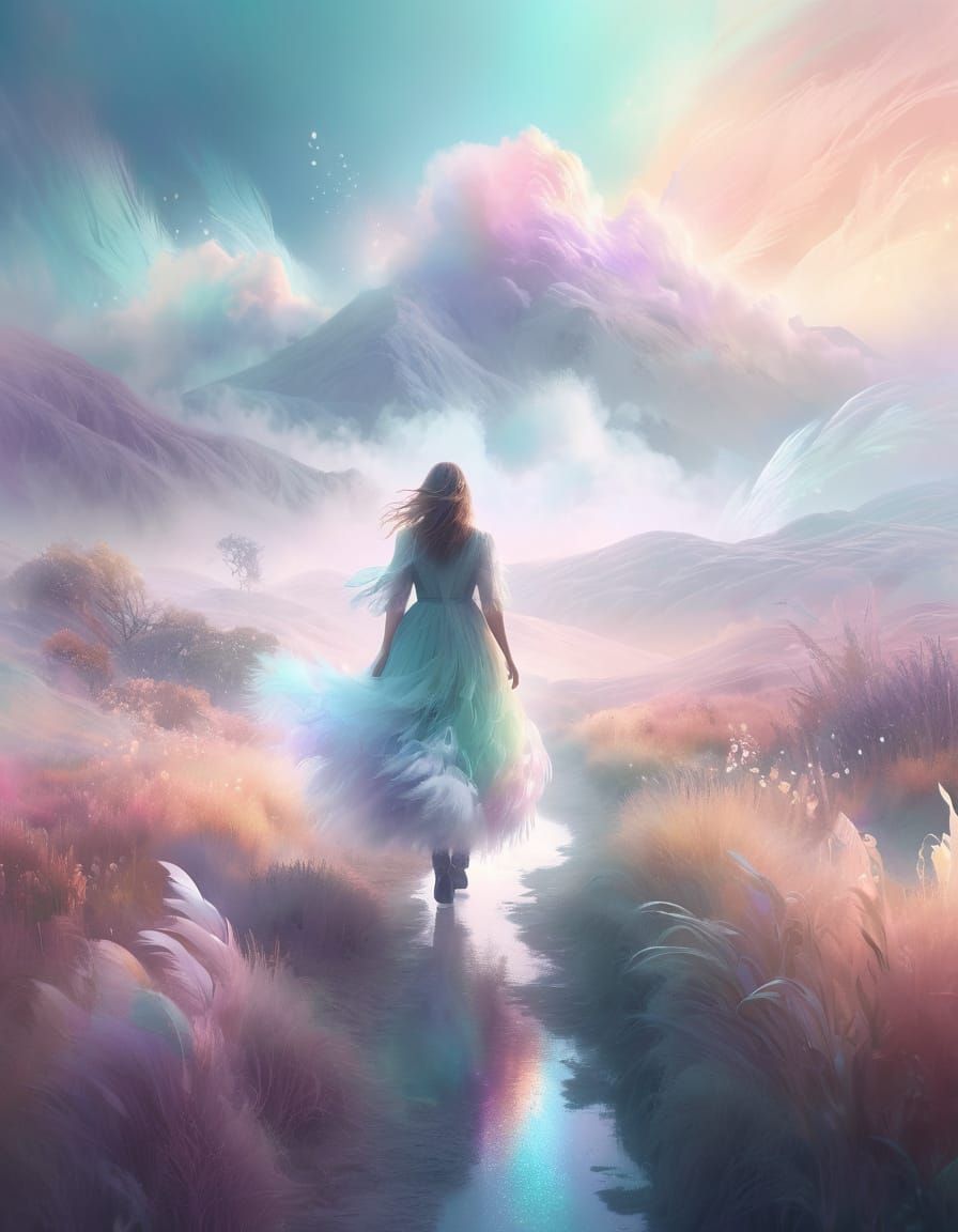 Dreamy Landscape with Woman in Ethereal Digital Art