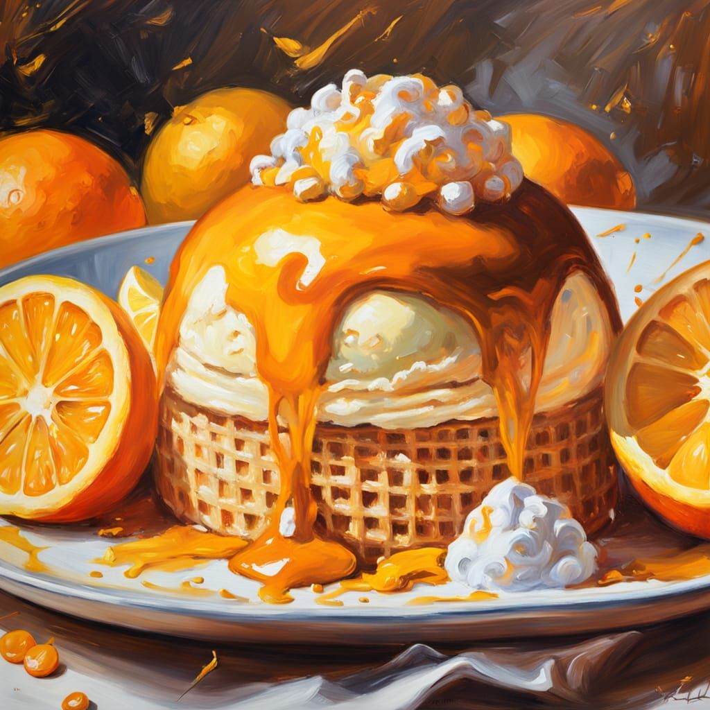 Caramel Ice Cream Still Life as Oil Painting