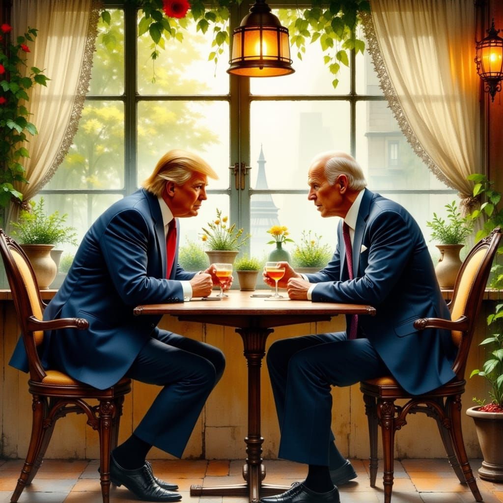 Impressionist Politicians in Whimsical Parisian Cafe