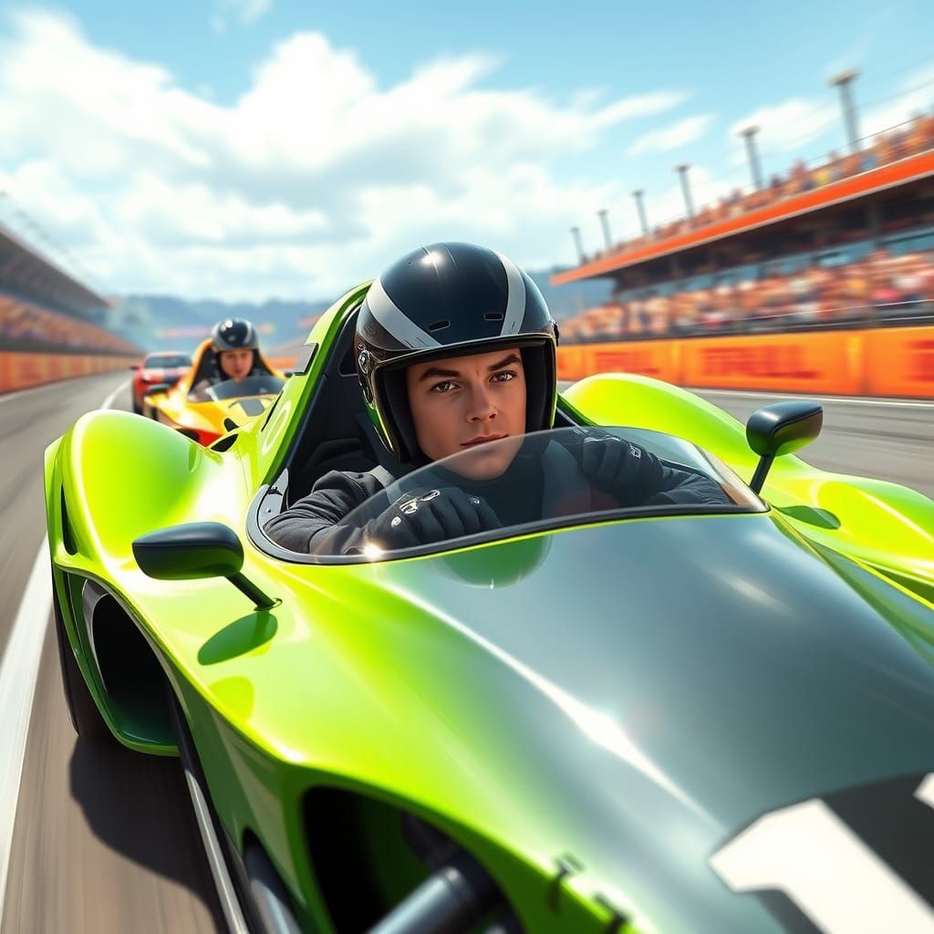 Determined Rival Racers Speed Down Futuristic Track