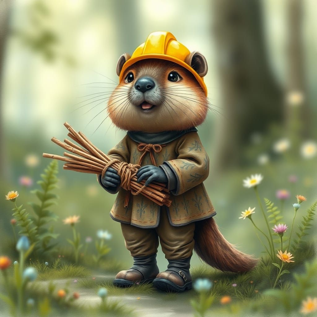 Medieval Beaver Engineer in Whimsical Woodland