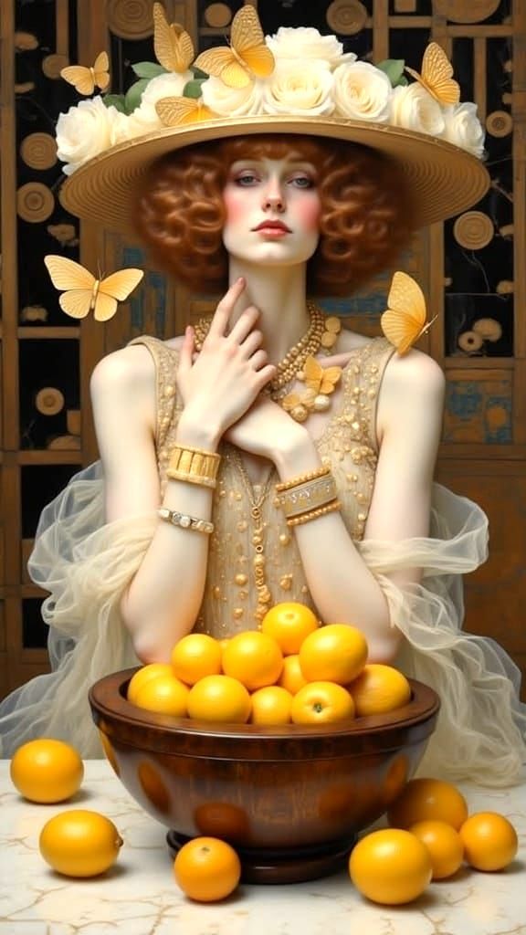 Gatsby Lady with Roses, Butterflies and Lemons