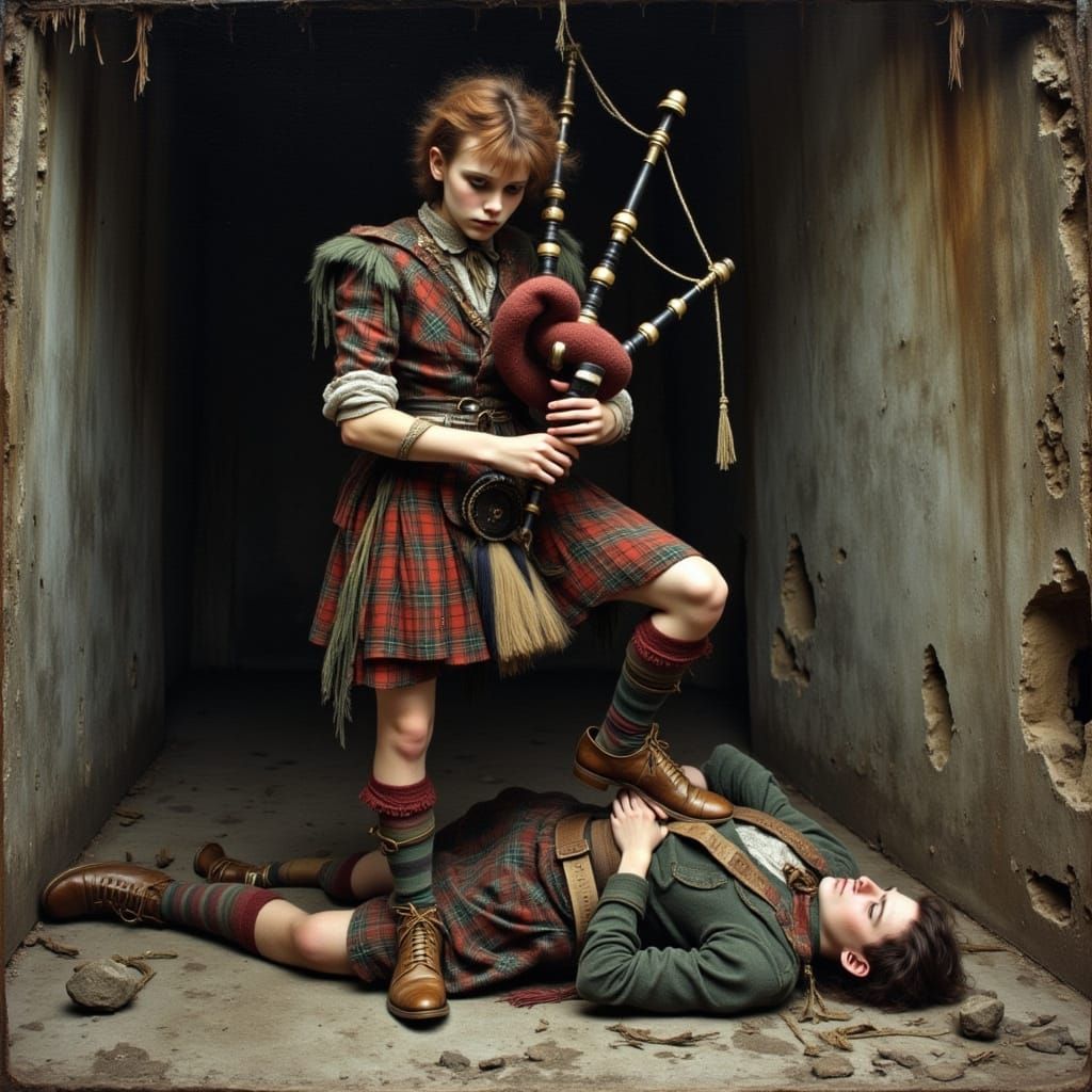 Scottish Bagpiper in Bohemian Whimsy Style