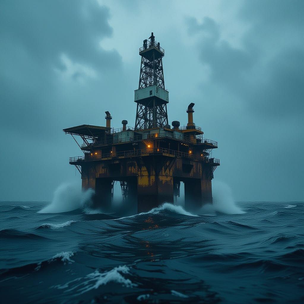 Storm-Wracked Oil Rig in Cinematic Style