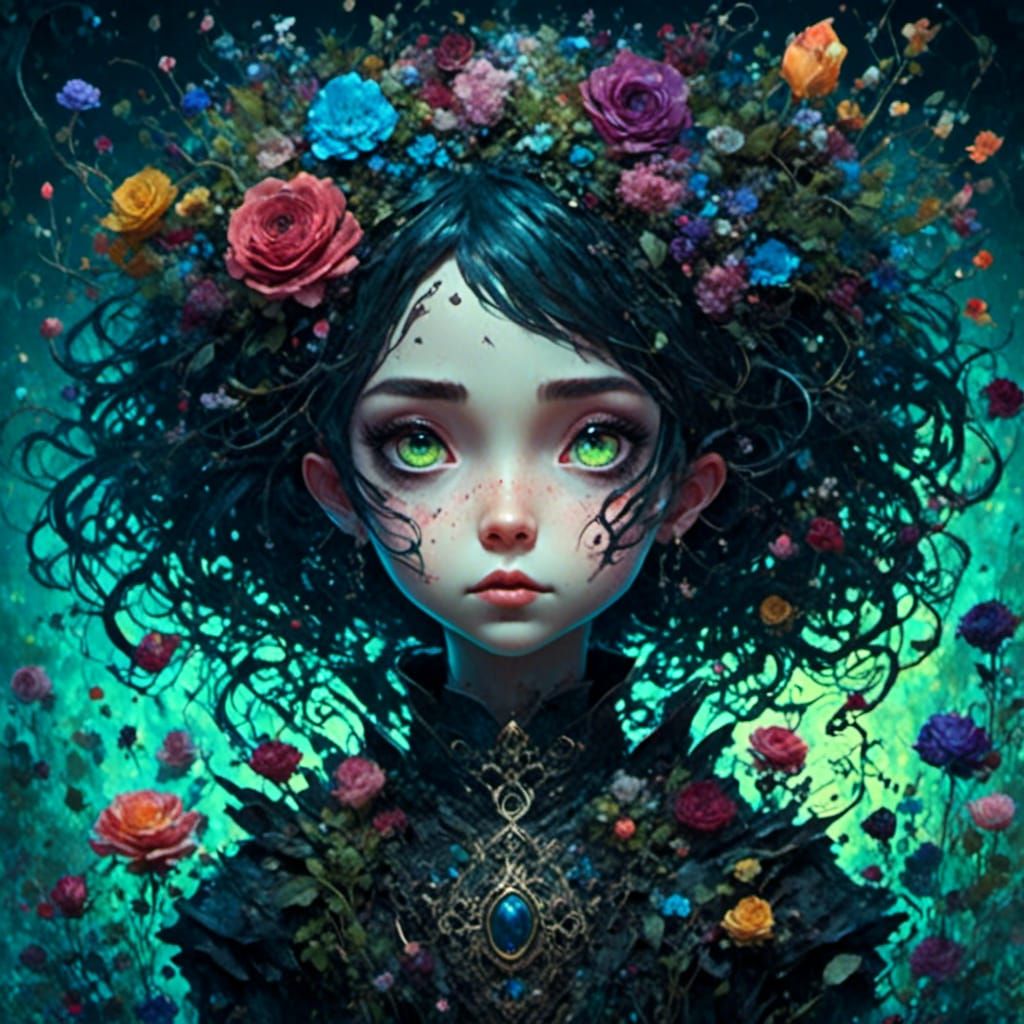 Dark Alice in Wonderland Portrait in Mixed Media