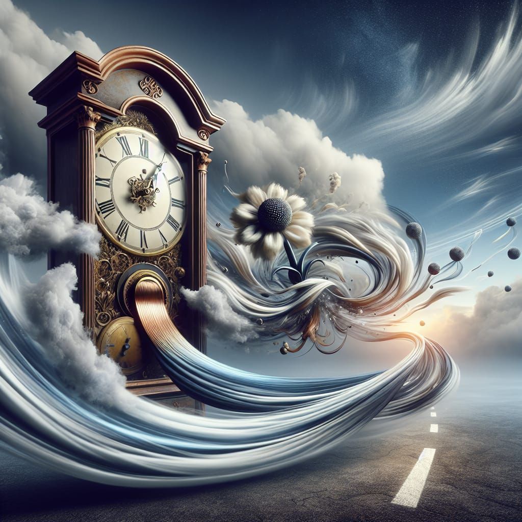 Whimsical Personification of Time in a Surreal Landscape