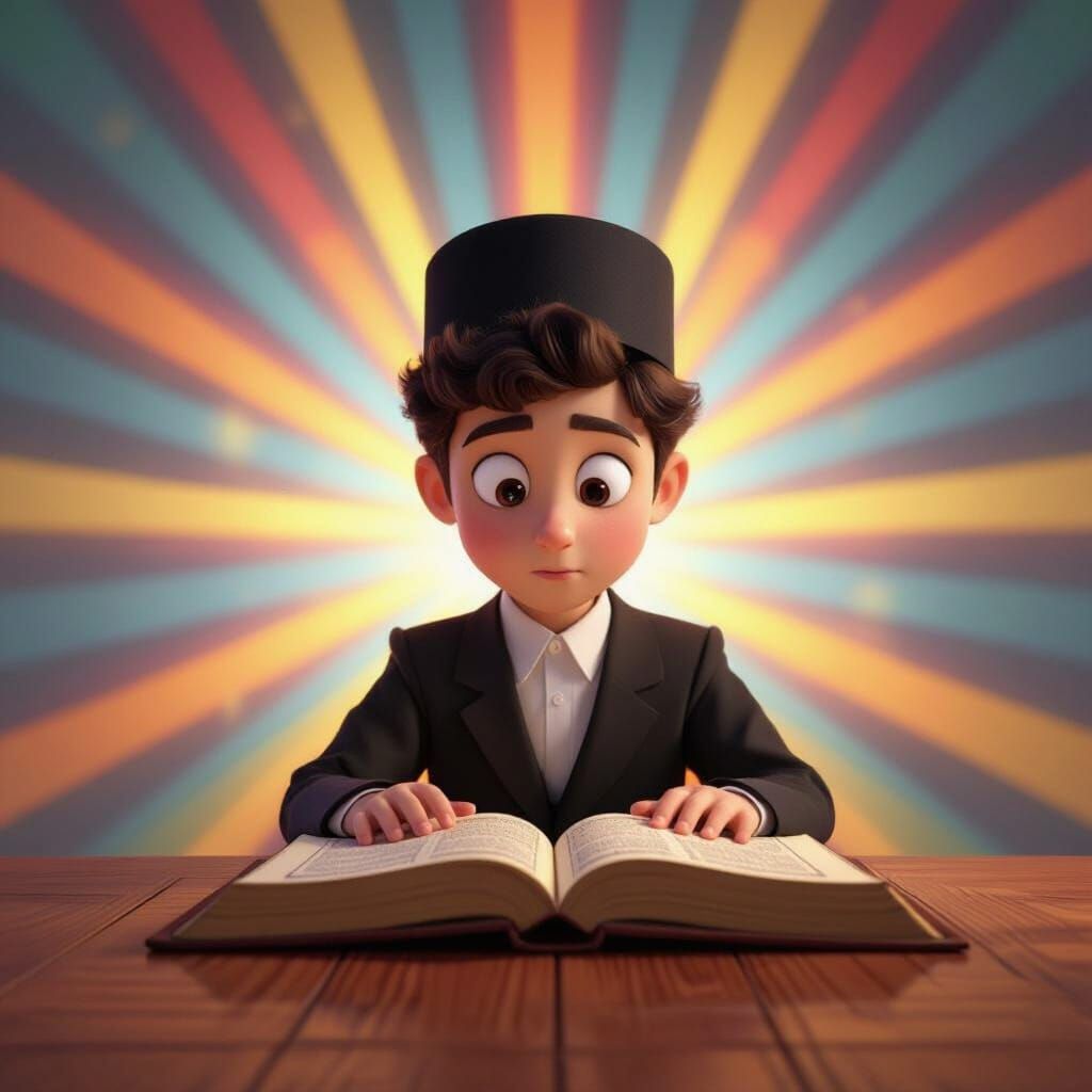 Ultra-Orthodox Boy Studying Torah in 3D Digital Art