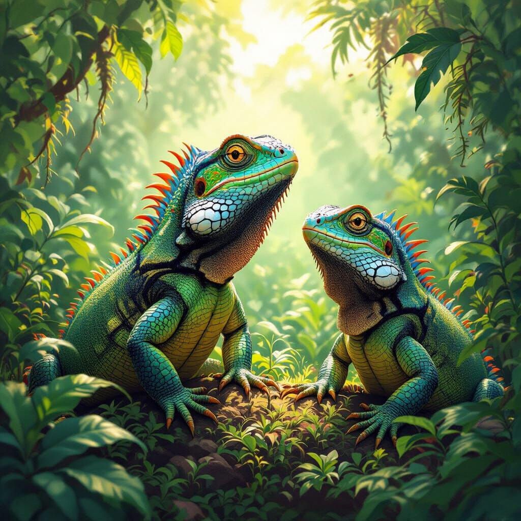 Lush Jungle Reptiles in Digital Painting Style