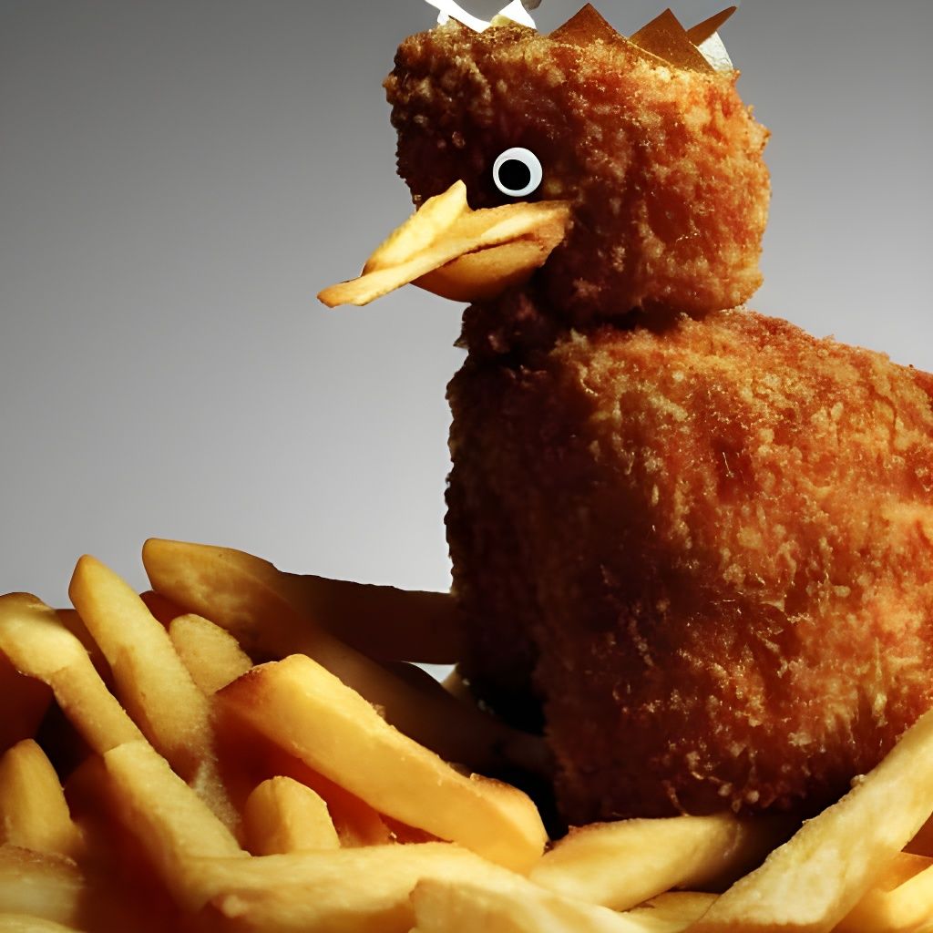 Crowned Chicken King on Fries in Restaurant, 4K