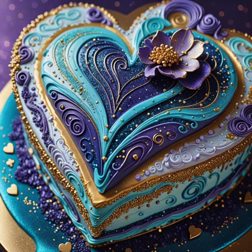 Celestial Heart Cake with Glittering Iridescent Details