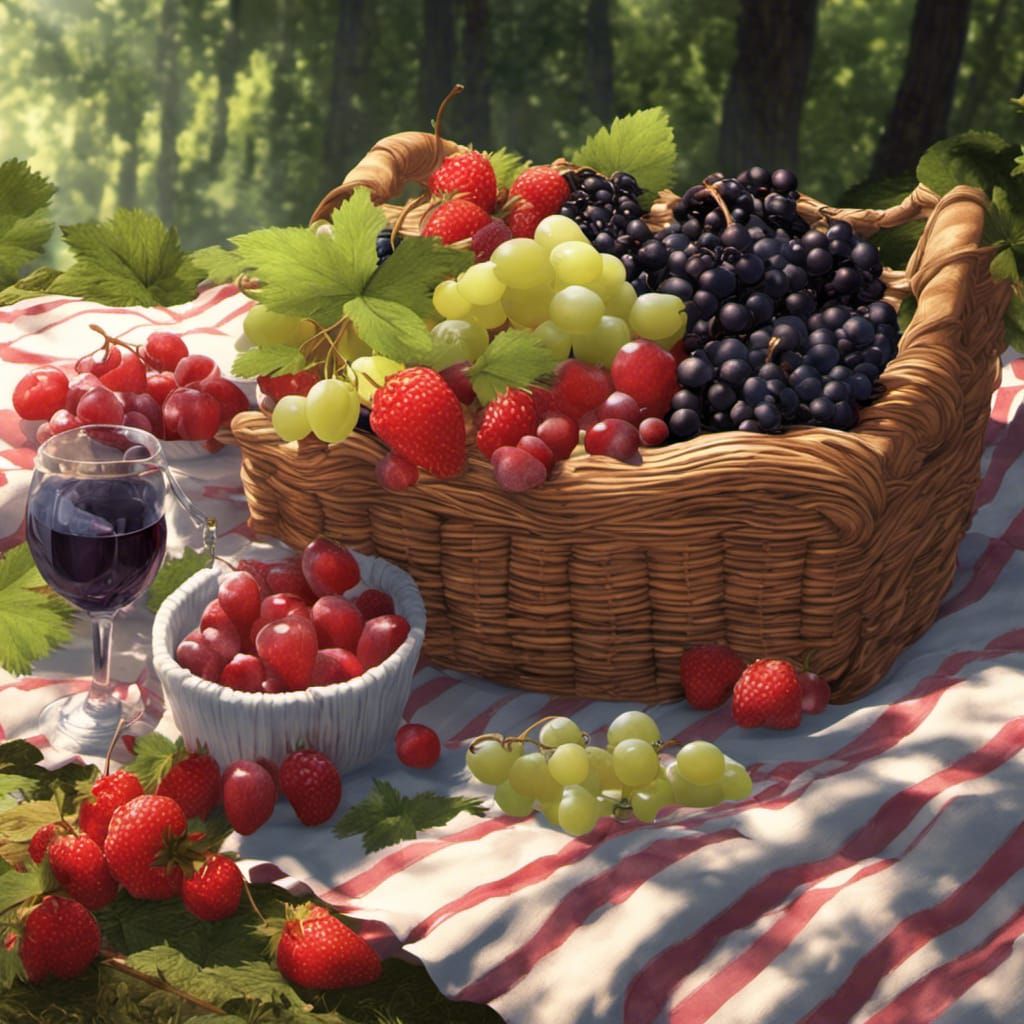 Braided Basket of Berries in Forest: Matte Painting
