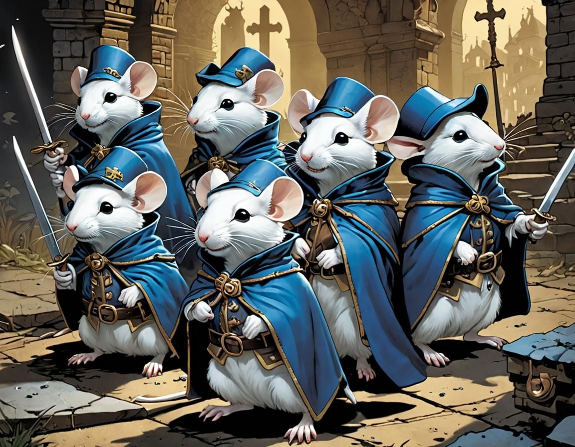 Anthropomorphic Mice Musketeers in Comic Book Art Style