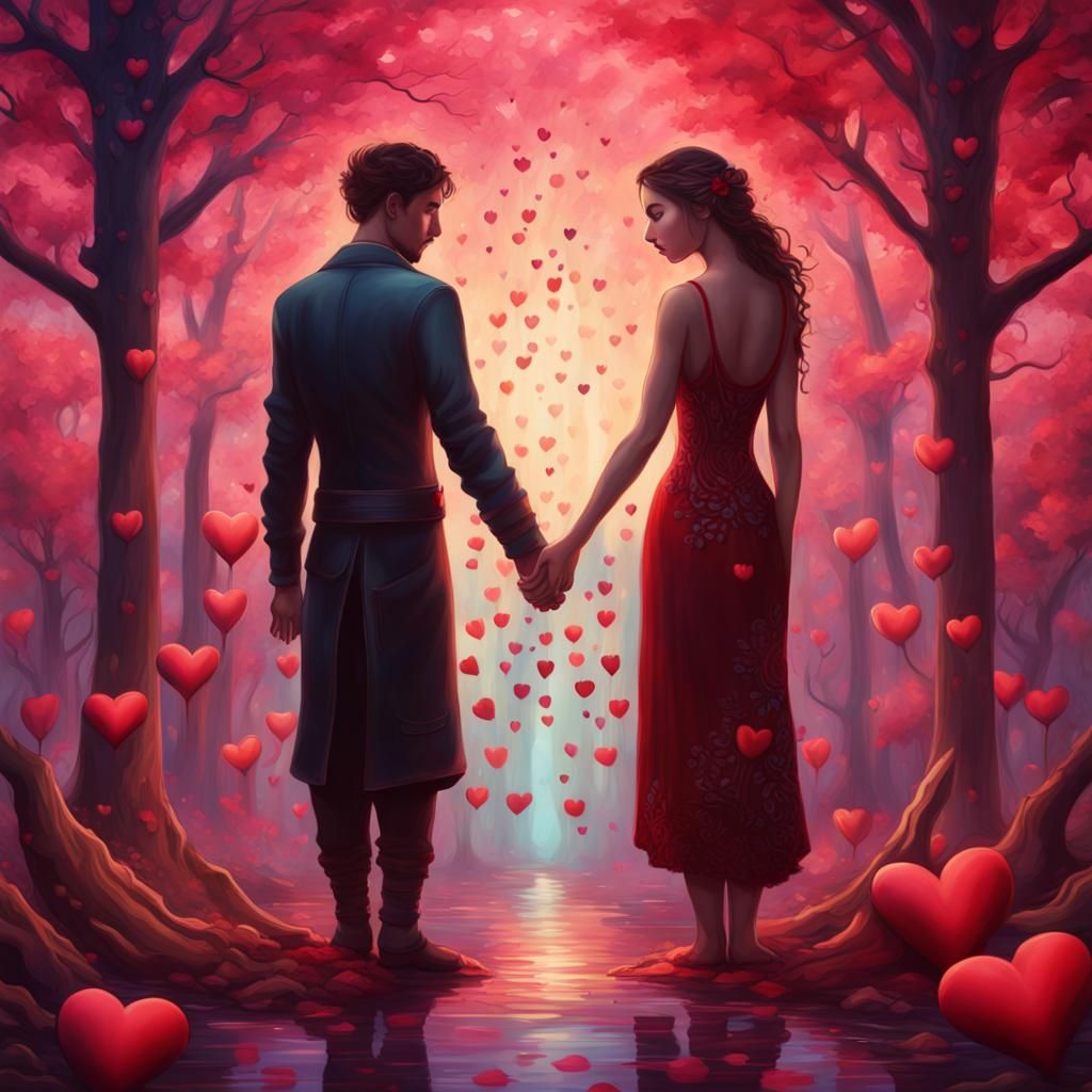 Lovers Holding Hands in a Fantasy Landscape