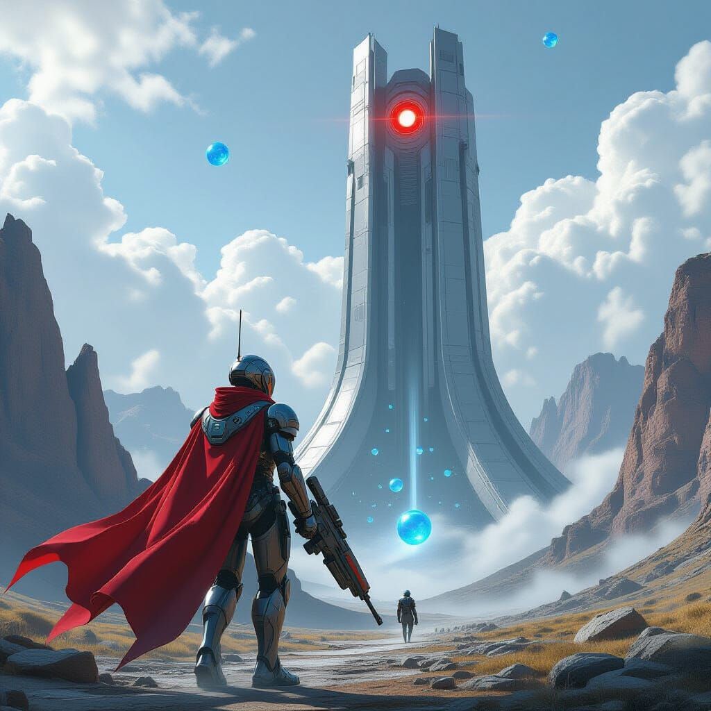 Robot in Red Cape Approaches Purgatory Gateway