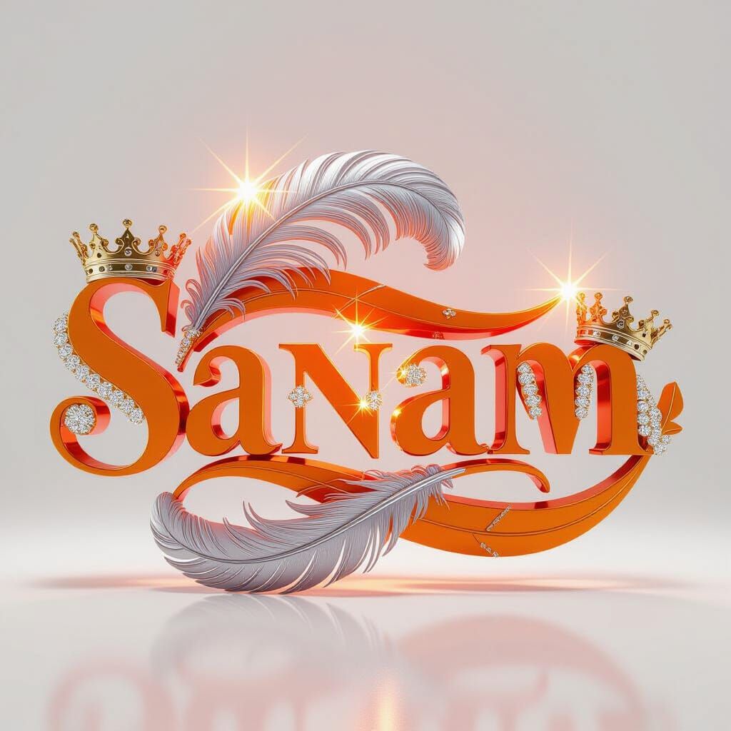 Luxurious Orange 3D Name "Sanam" with Royal Embellishments