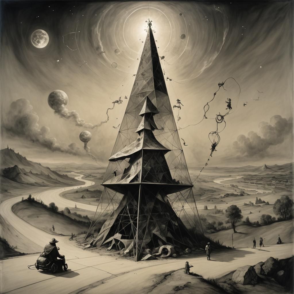 Surreal Tower of Pisa with Boy and Snake