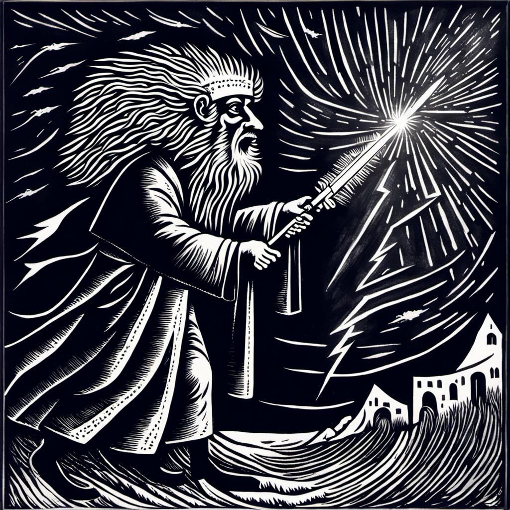 Hedgehog, Mezuzah, and Lightning in Expressionist Style