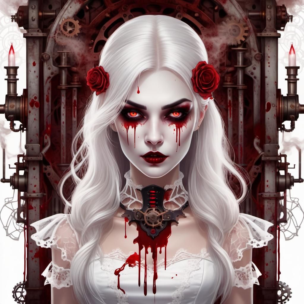 Vampire Girl in Lace Dress with Steampunk Engine