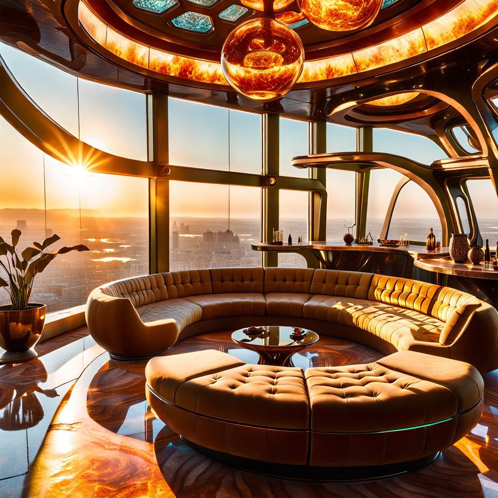 Sci-Fi Penthouse Interior in Neo-Grec Style